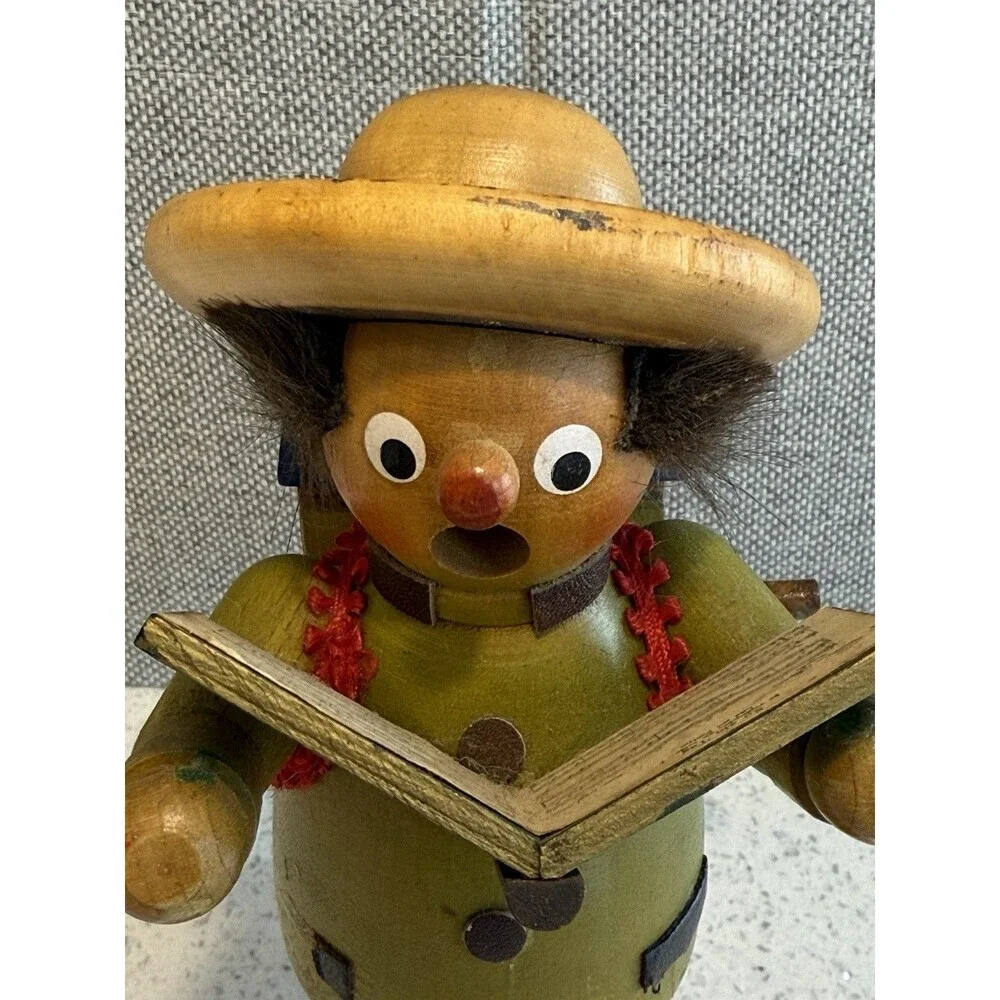 Vintage Steinbach German Wooden Smoker with Crank Music Box Christmas Caroler